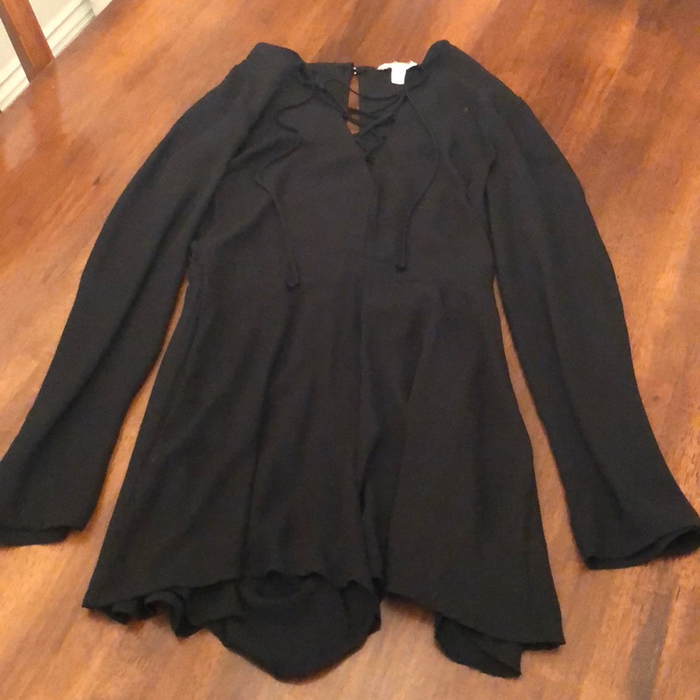 Black Laceup Up the Front Romper